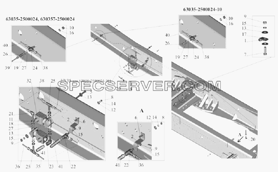 Установка привода управления блокировкой для МАЗ-6303A3, 6303A5 (список запасных частей)