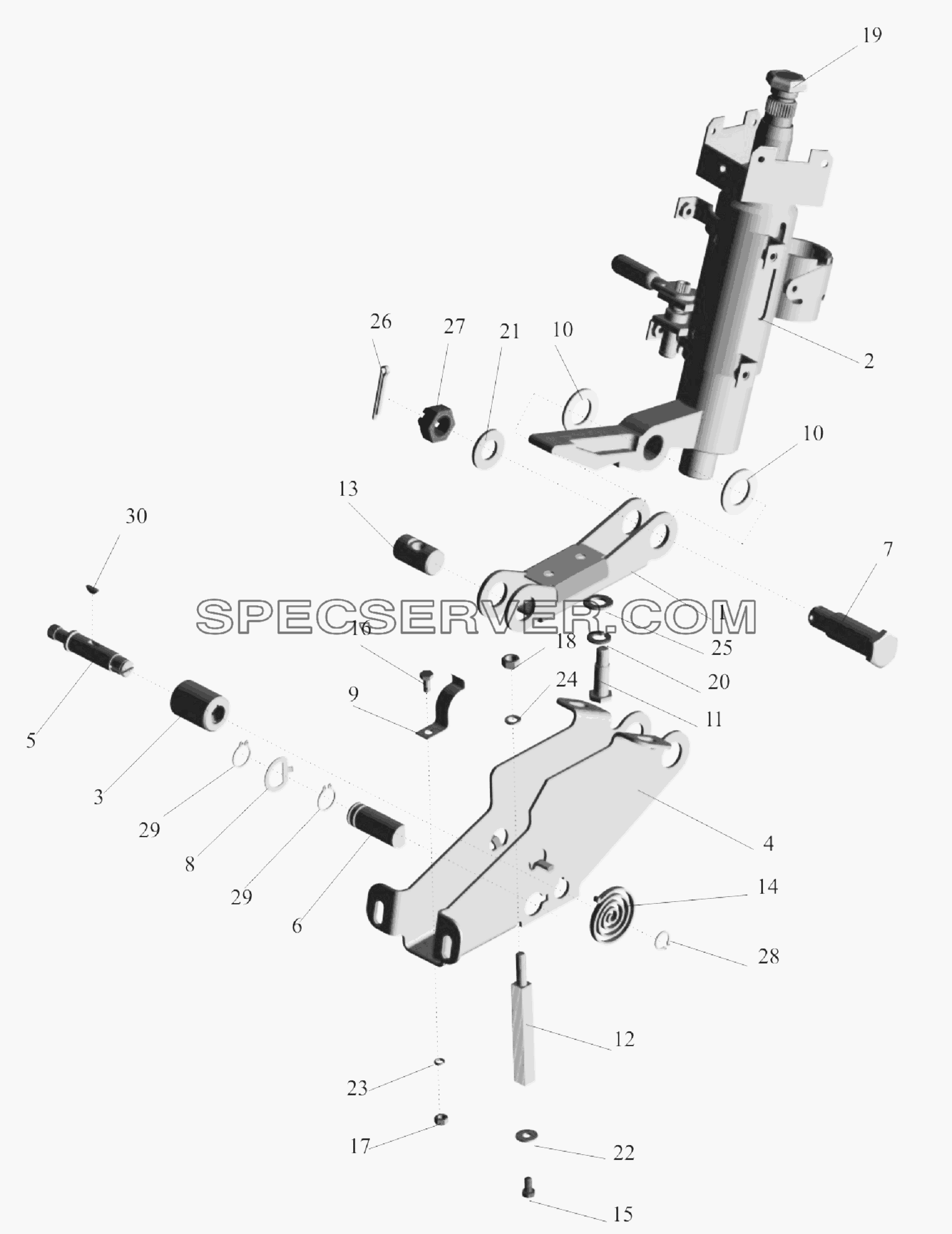Кронштейн с колонкой 64221-3403008 для МАЗ-6303A3, 6303A5 (список запасных частей)