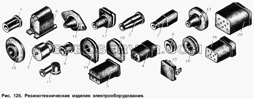 Резинотехнические изделия электрооборудования для МАЗ-6303 (список запасных частей)