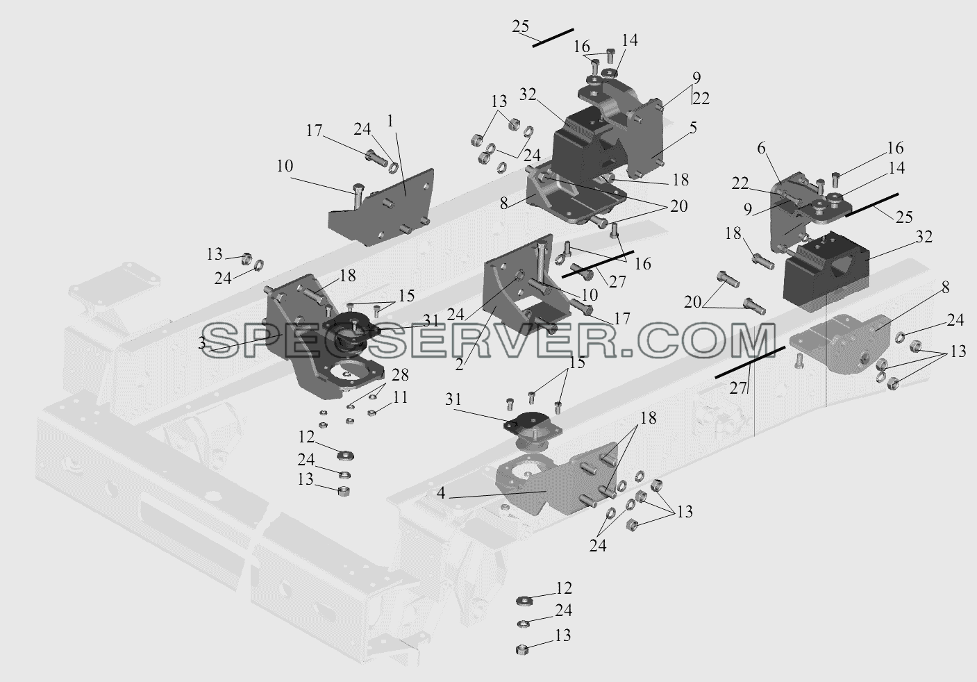 Крепление двигателя TCD 2013 L06 4V+ZF 9S1310+MFZ 430(650136-1001002) для МАЗ-631236 (список запасных частей)