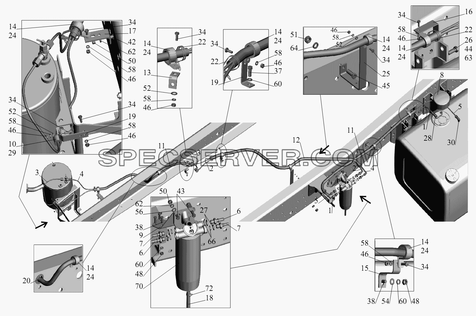 Установка топливопроводов 555035-1104002(c подогревателем) для МАЗ-631236 (список запасных частей)