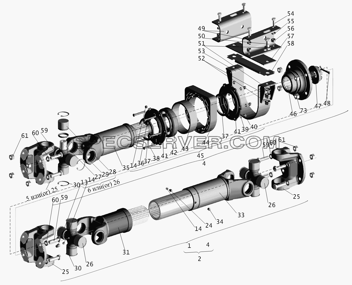 Установка карданных передач МАЗ-534035, 555035 для МАЗ-631236 (список запасных частей)