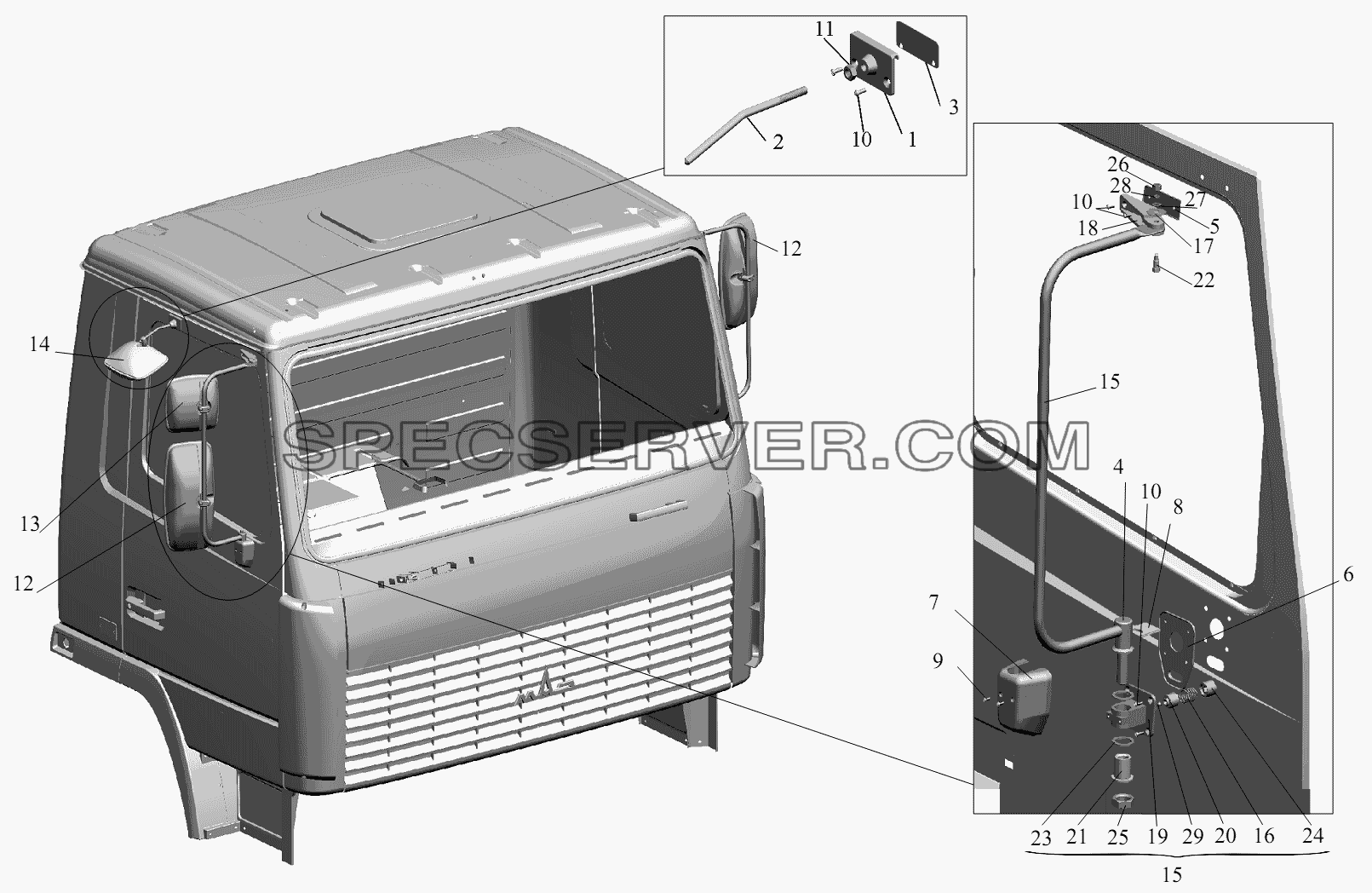 Установка зеркал 6430-8200005 для МАЗ-631236 (список запасных частей)