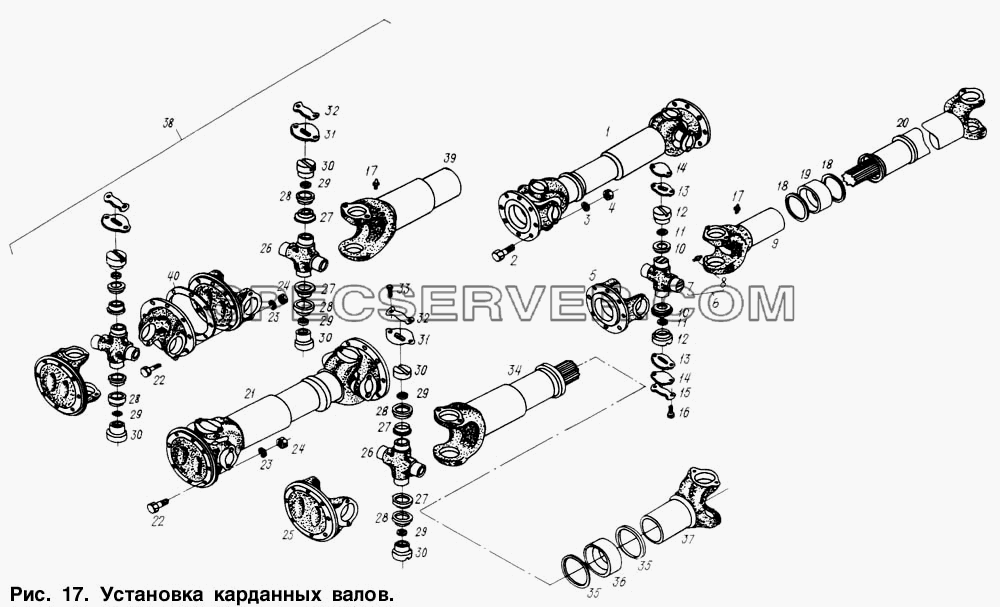 Установка карданных валов для МАЗ-6317 (список запасных частей)