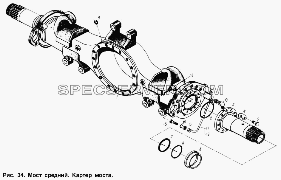Мост средний. Картер моста для МАЗ-6317 (список запасных частей)