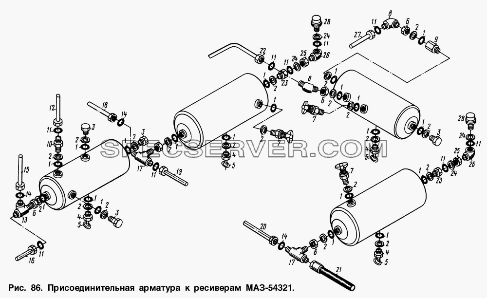Присоединительная арматура к ресиверам МАЗ-54321 для МАЗ-64221 (список запасных частей)