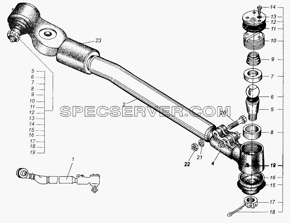 Тяга продольная рулевая для МАЗ-64226 (список запасных частей)
