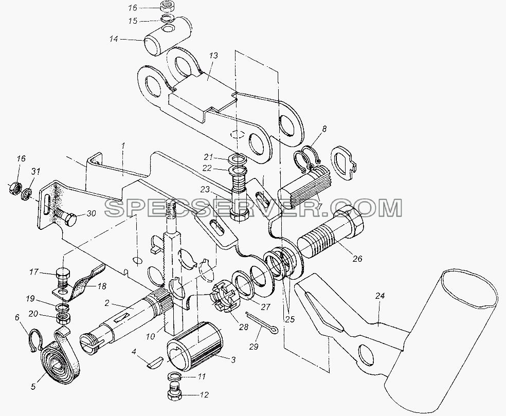 Механизм регулировочный рулевой колонки для МАЗ-64226 (список запасных частей)