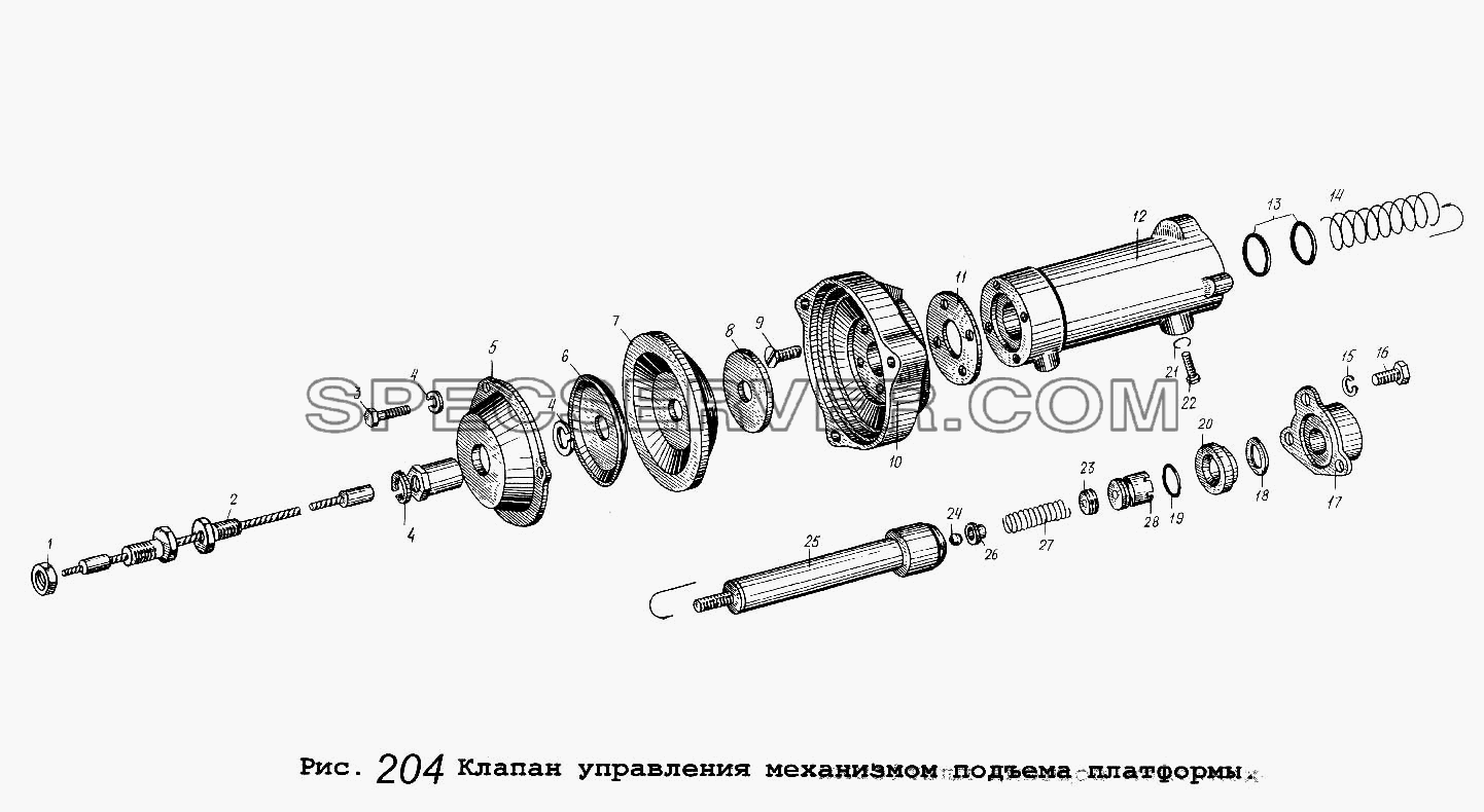 Клапан управления механизмом подъема платформы для МАЗ-64229 (список запасных частей)