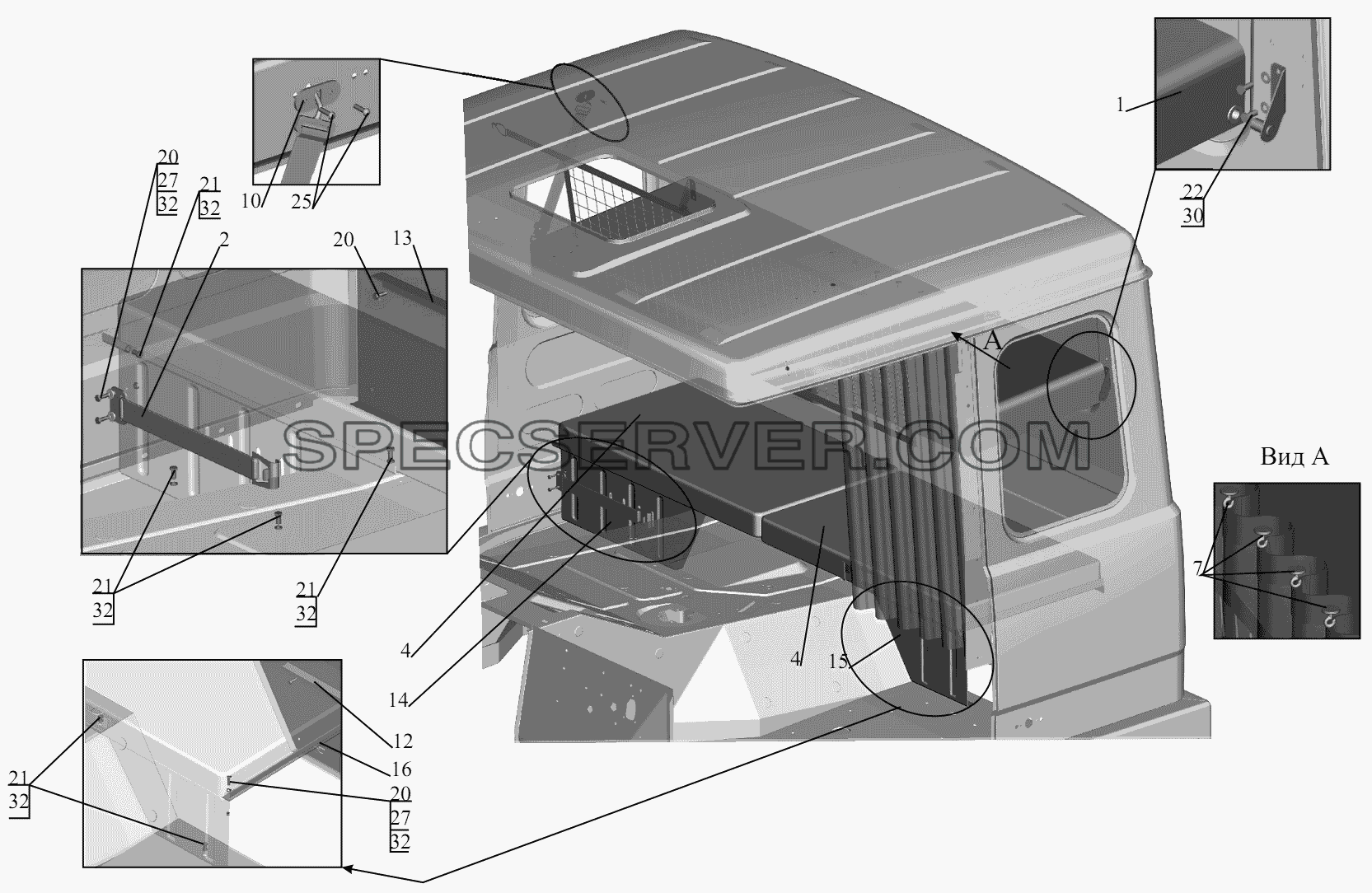 Установка спальных мест 64221-8200010 (на большую кабину) для МАЗ-6422, 5432 (список запасных частей)