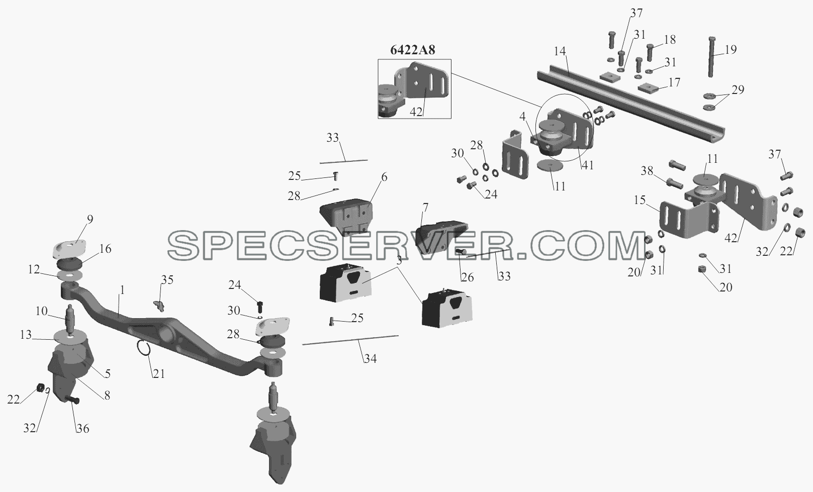 Крепление двигателя 5432A5-1001002-010, -610, -710,6422A8-1001002, -600, -700 для МАЗ-6422, 5432 (список запасных частей)