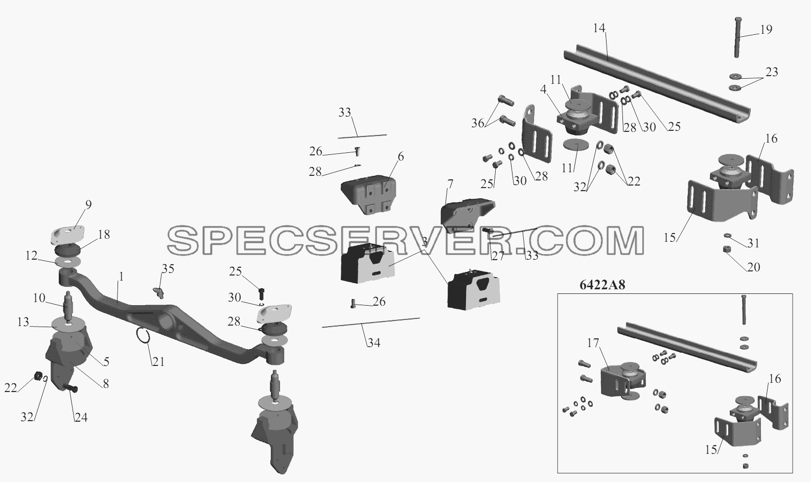 Крепление двигателя 6422A5-1001002, -010, -600, -610, -700, -710, 6422A8-1001002-010, 020, -610, -620, -710, -720 для МАЗ-6422, 5432 (список запасных частей)