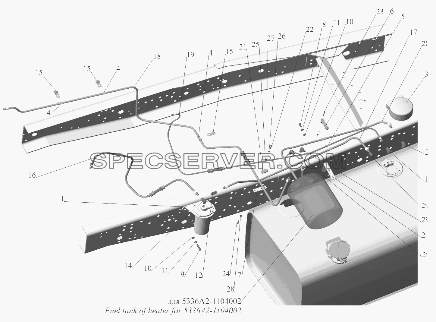Установка топливопроводов 5336A2-1104002, 5336A2-1104002-700 для МАЗ-6422, 5432 (список запасных частей)