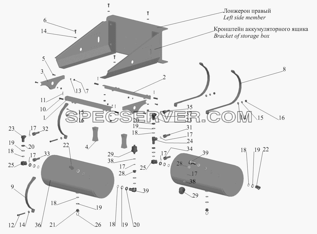 Установка ресиверов 64221-3513004 для МАЗ-6422, 5432 (список запасных частей)