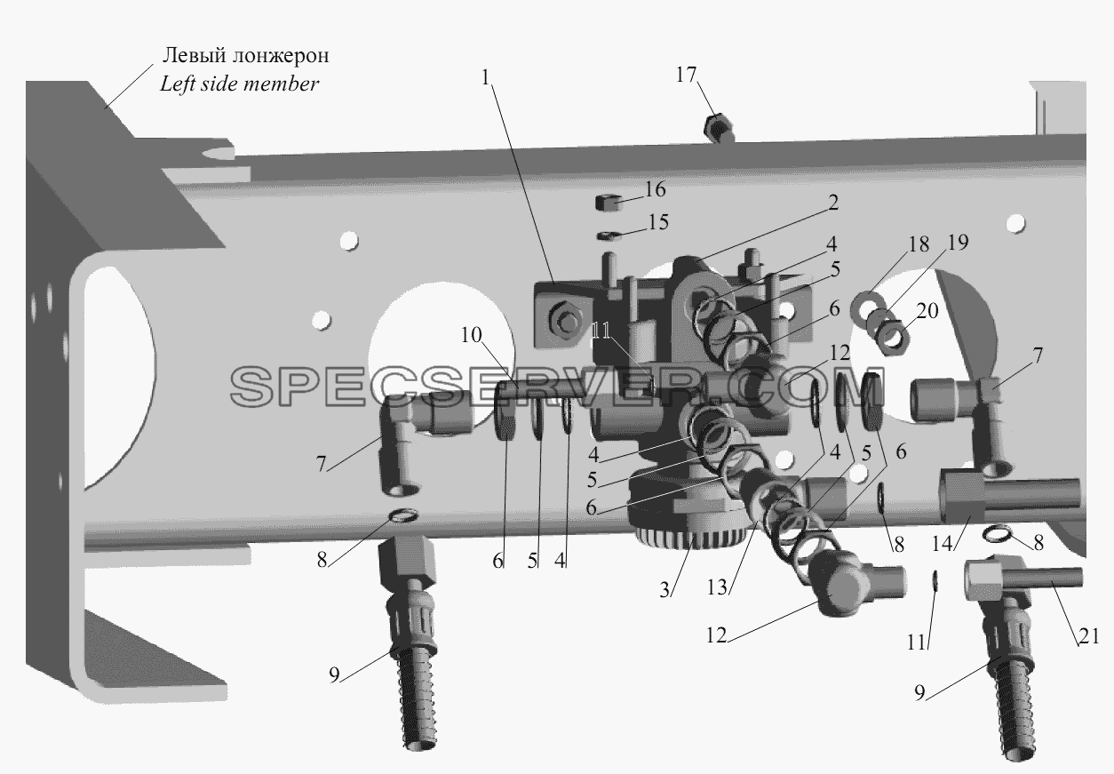 Установка ускорительного клапана 543240-3518005 для МАЗ-6422, 5432 (список запасных частей)