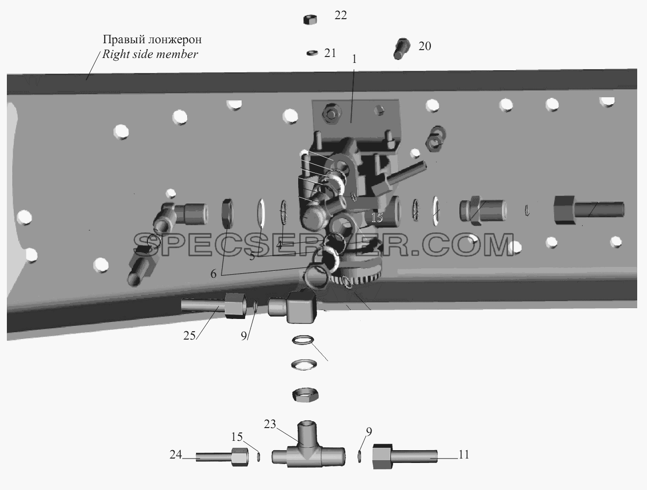 Установка ускорительного клапана 543403-3518004 для МАЗ-6422, 5432 (список запасных частей)