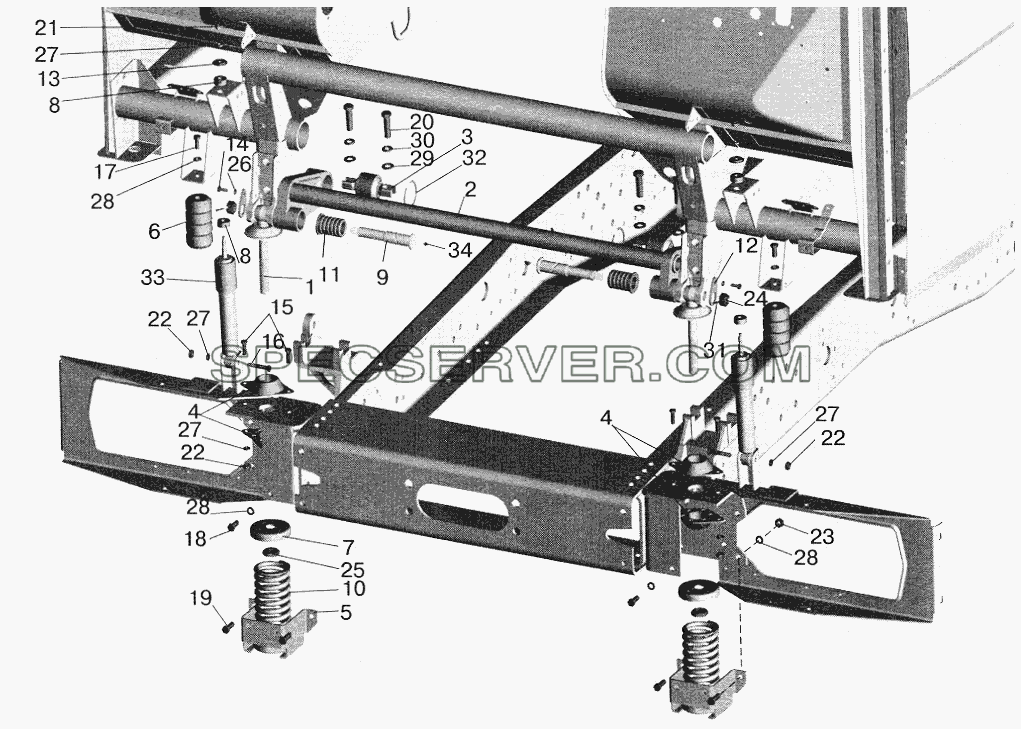 Переднее подрессоривание большой кабины для МАЗ-6422 (список запасных частей)