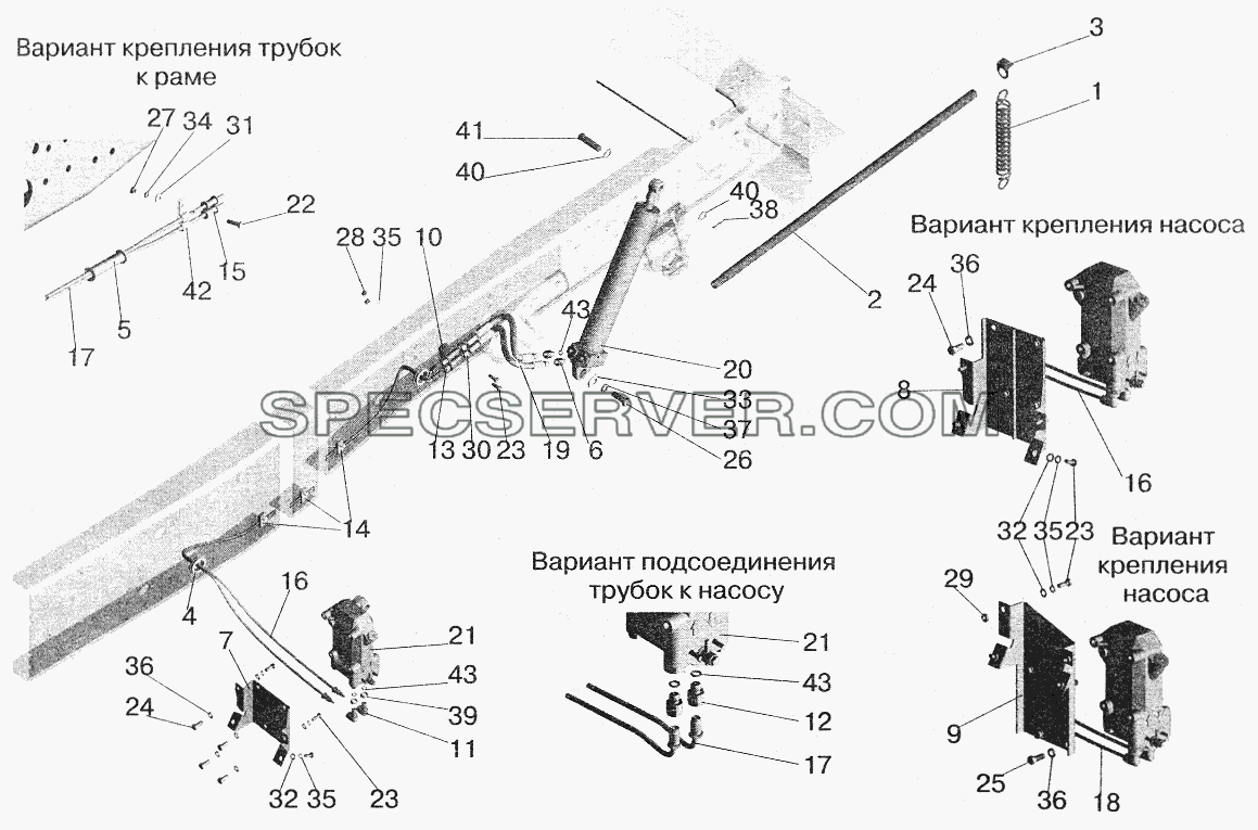 Механизм подъема кабины для МАЗ-6422 (список запасных частей)