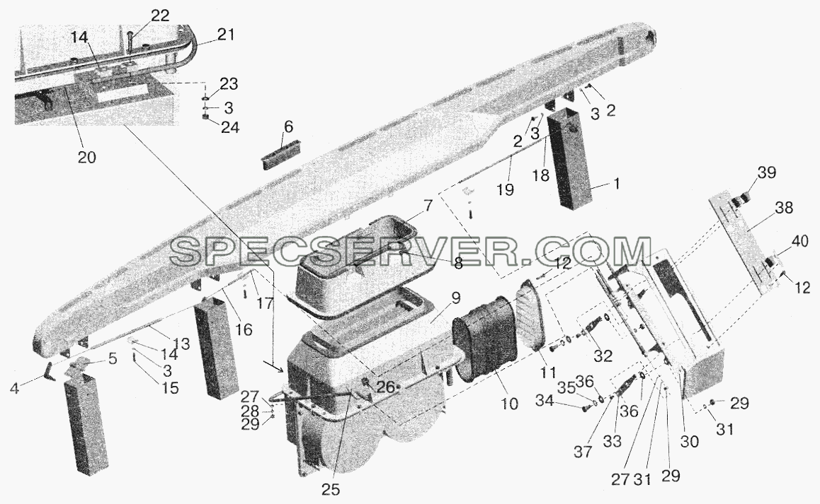 Установка воздушных заслонок и отопителя кабины для МАЗ-6422 (список запасных частей)