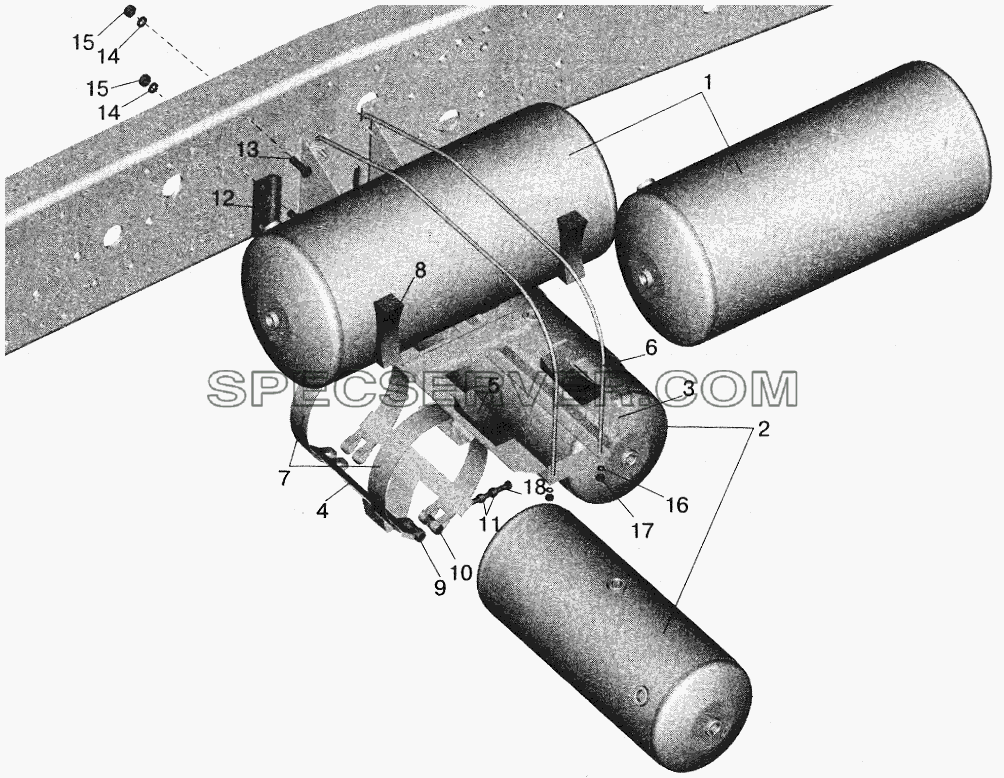Установка ресиверов МАЗ-561605, 561603 для МАЗ-6422 (список запасных частей)