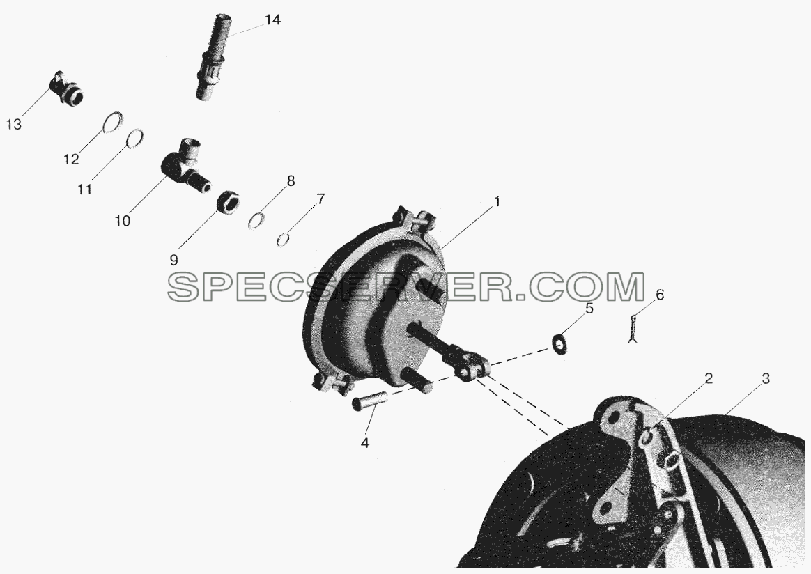 Установка тормозных камер и присоединительной арматуры для МАЗ-6422 (список запасных частей)