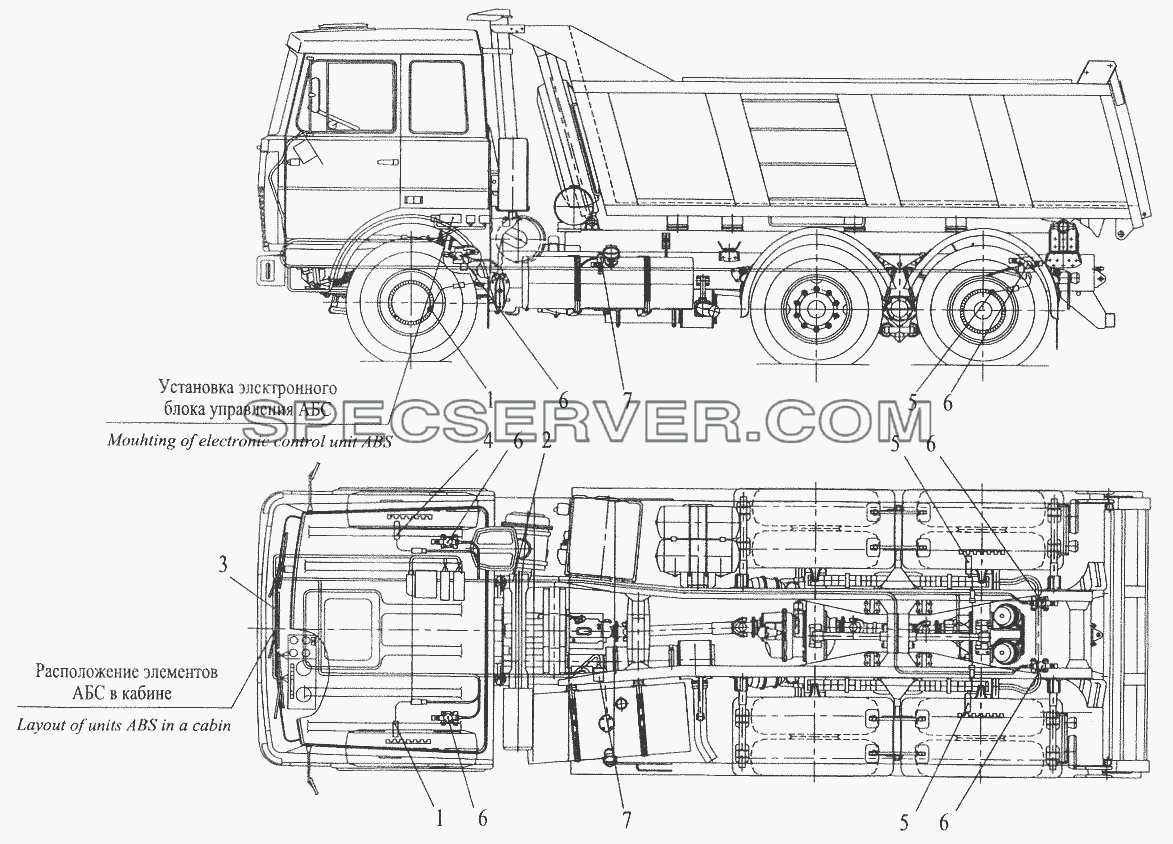 Установка элементов электрооборудования АБС на автомобиле МАЗ-551605 для МАЗ-6422 (список запасных частей)