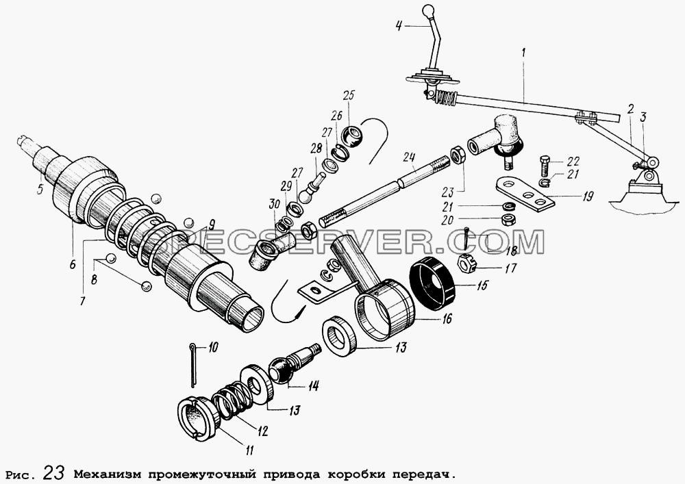 Механизм промежуточный привода коробки передач для МАЗ-64255 (список запасных частей)