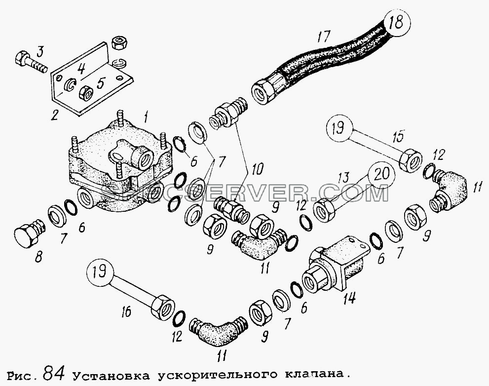 Установка ускорительного клапана для МАЗ-64255 (список запасных частей)