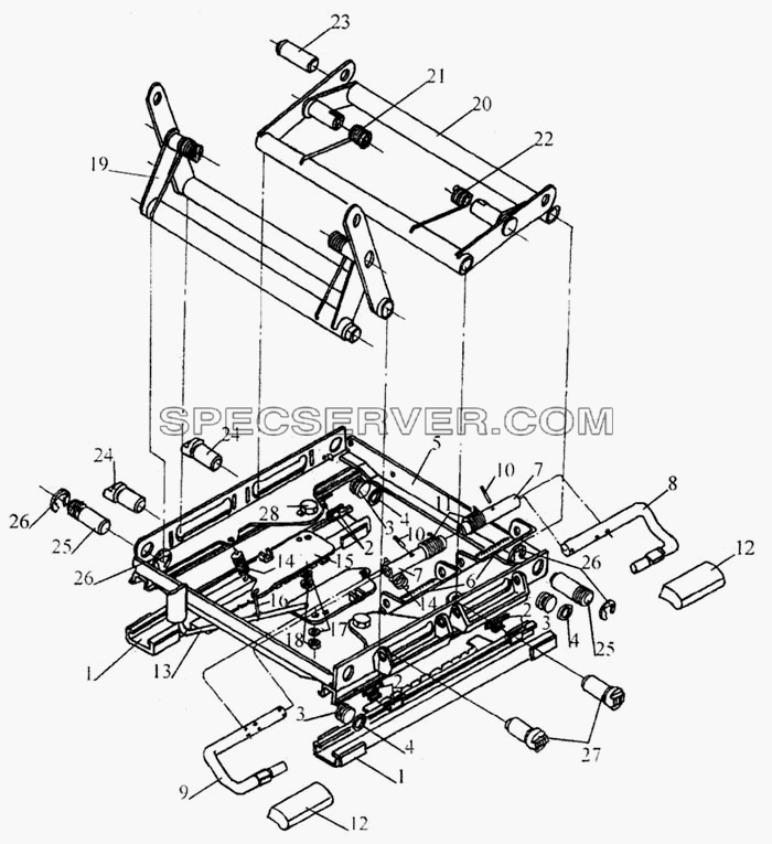 Механизм регулирования высоты сиденья для МАЗ-643068 (список запасных частей)