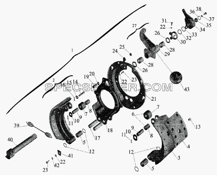 Тормозной механизм передних колес для МАЗ-643068 (список запасных частей)
