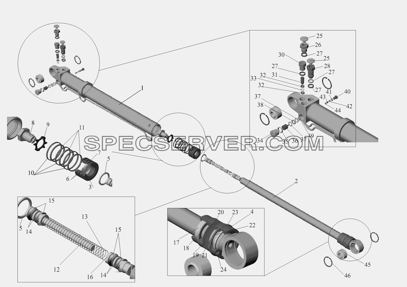 Гидроцилиндр 6430-5003010 для МАЗ-6430A8 (5440A8, 5440A5) (список запасных частей)