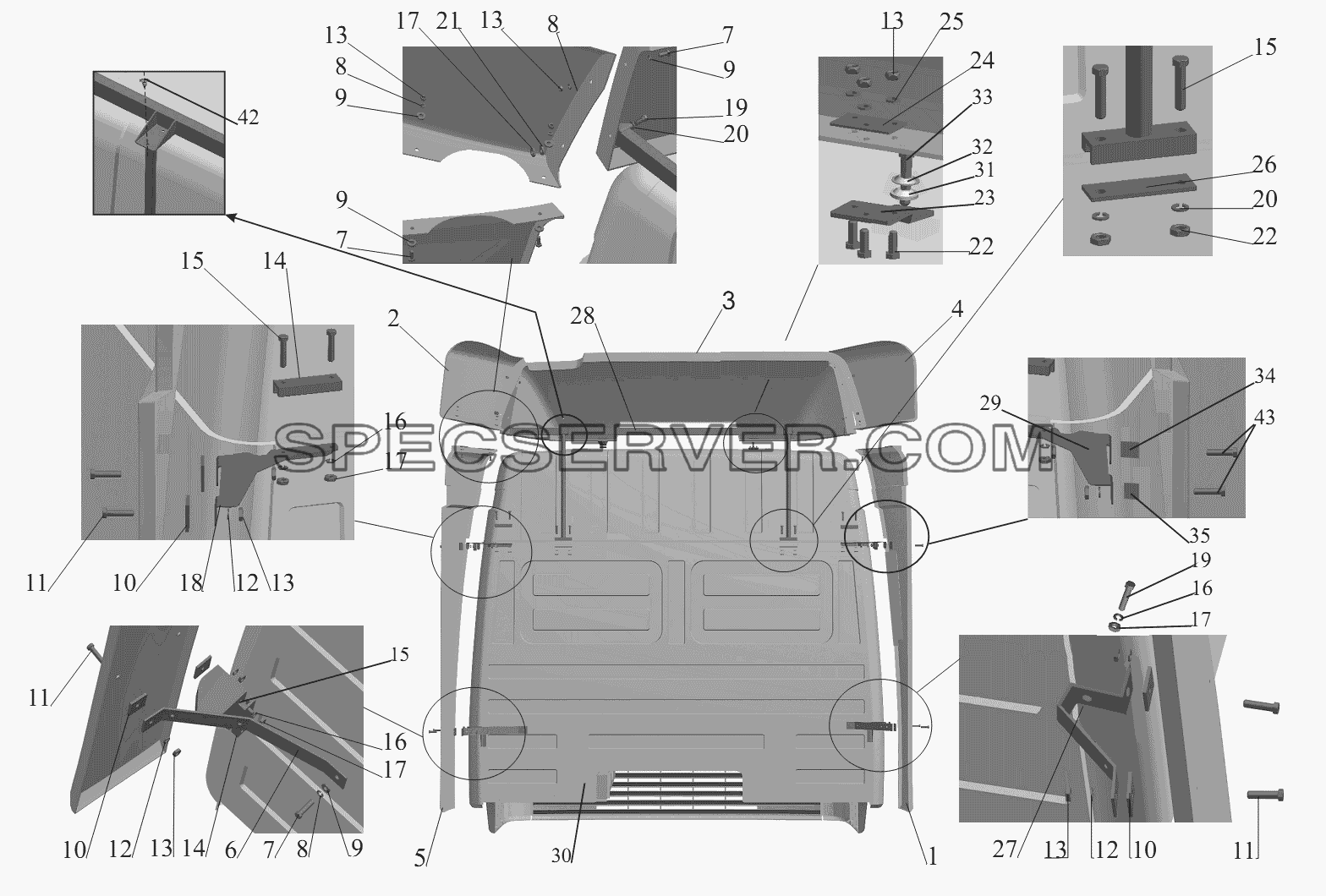 Установка обтекателя и закрылков для МАЗ-6430A8 (5440A8, 5440A5) (список запасных частей)