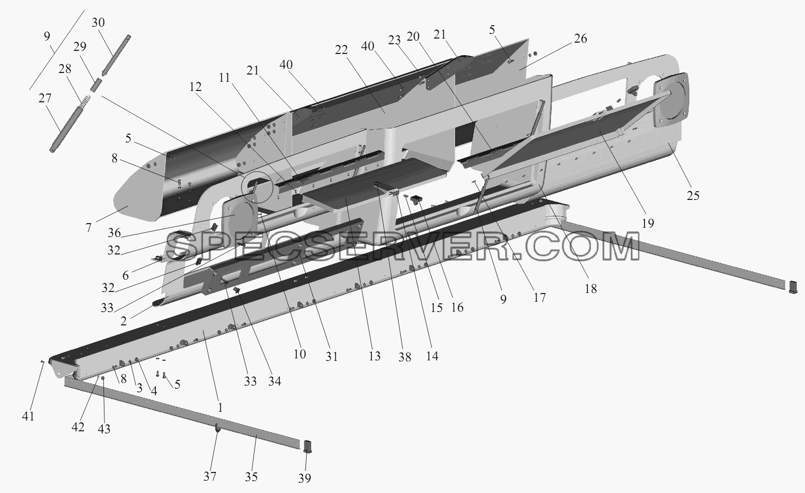 Полка 6430-8216008 для МАЗ-6430A8 (5440A8, 5440A5) (список запасных частей)