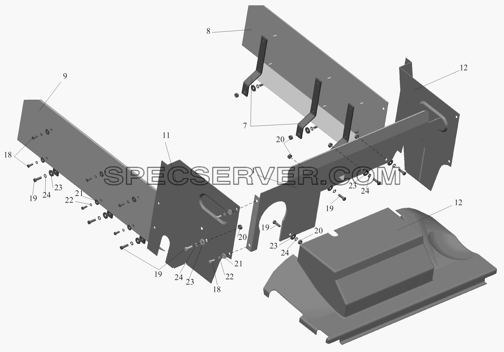 Установка шумоизоляционных экранов 5440A8-1061003 для МАЗ-6430A8 (5440A8, 5440A5) (список запасных частей)
