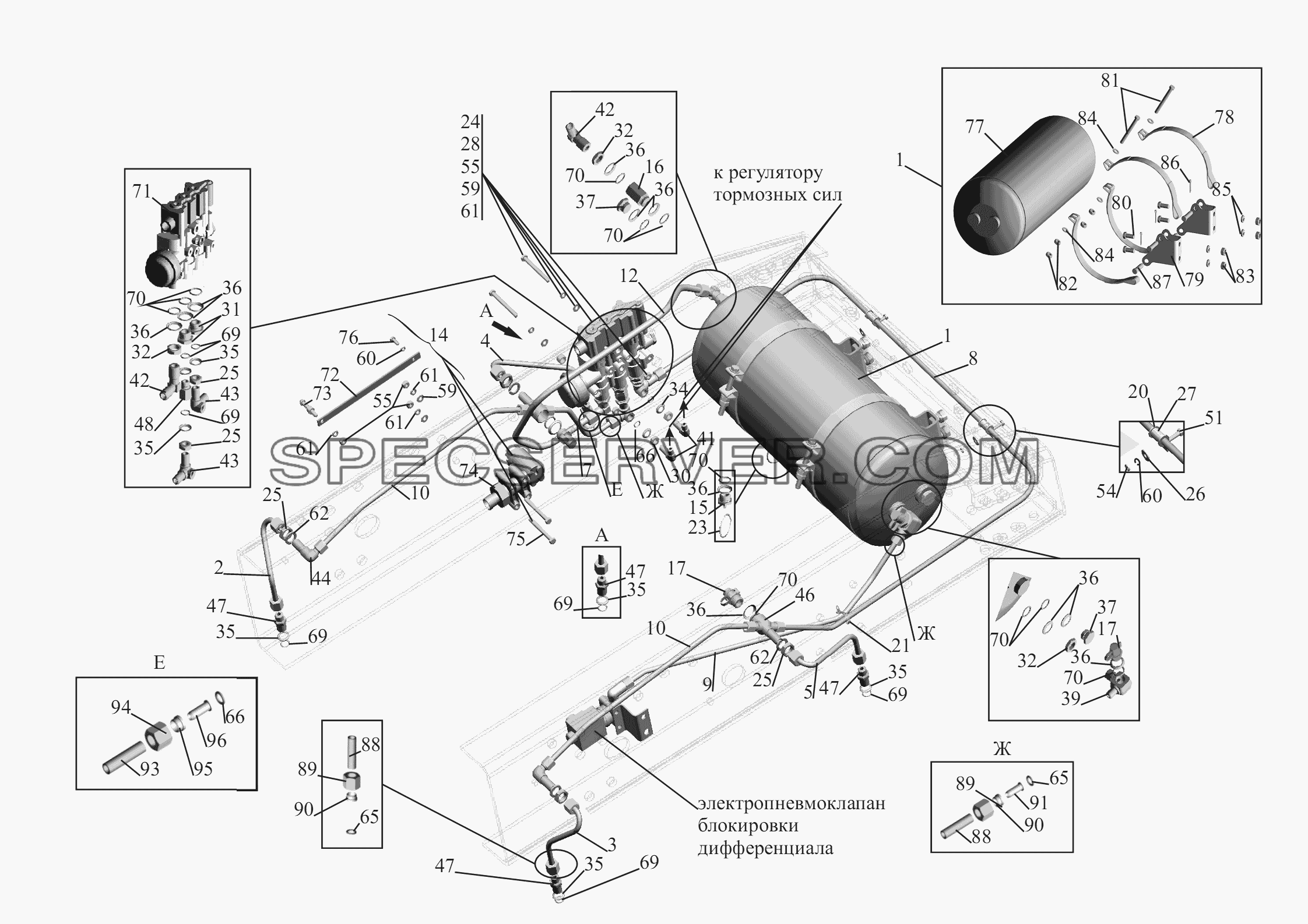 Установка трубопроводов ECAS 5440-2900018-010 для МАЗ-6430A8 (5440A8, 5440A5) (список запасных частей)