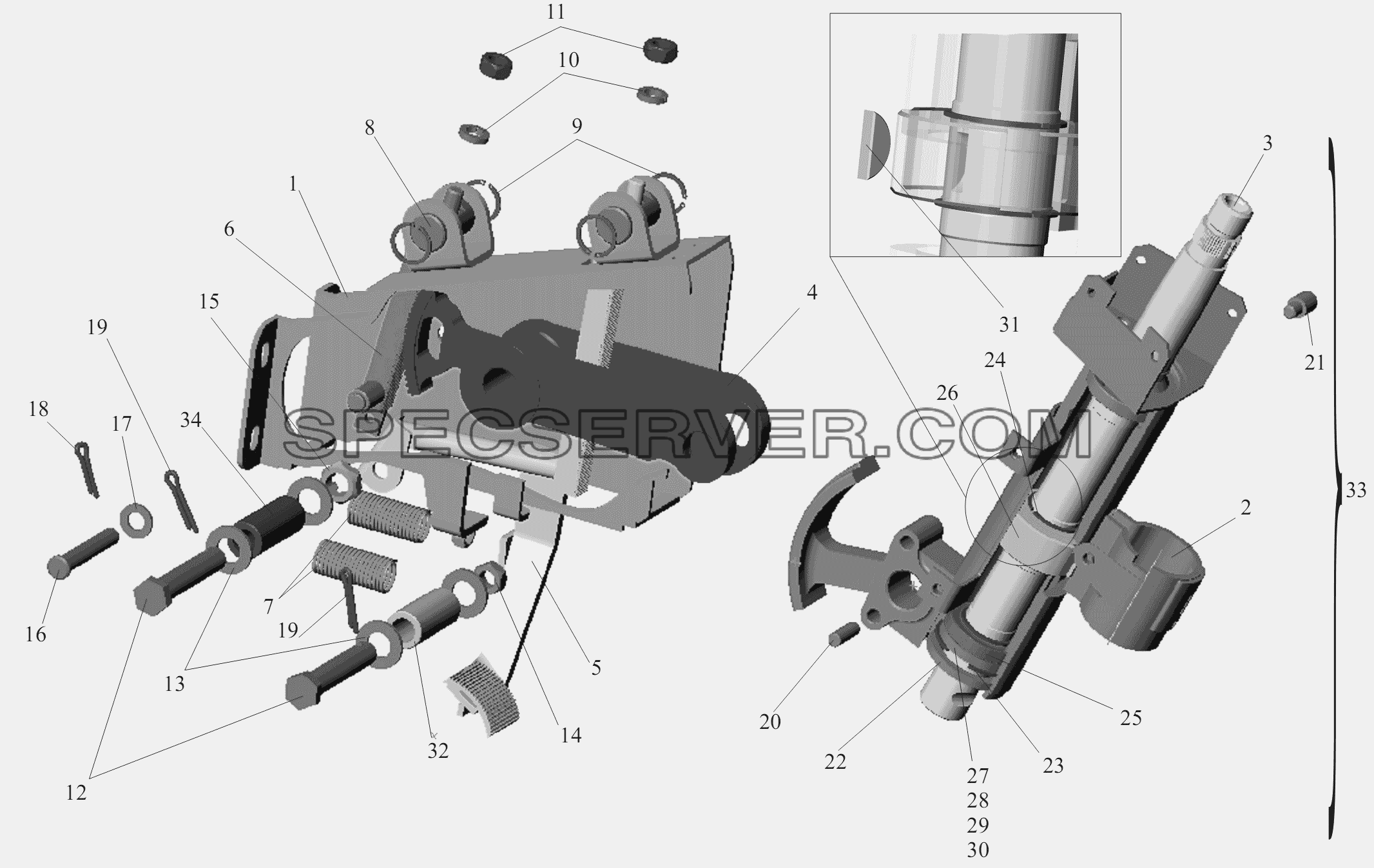 Кронштейн с колонкой 5440-3403008 для МАЗ-6430A8 (5440A8, 5440A5) (список запасных частей)