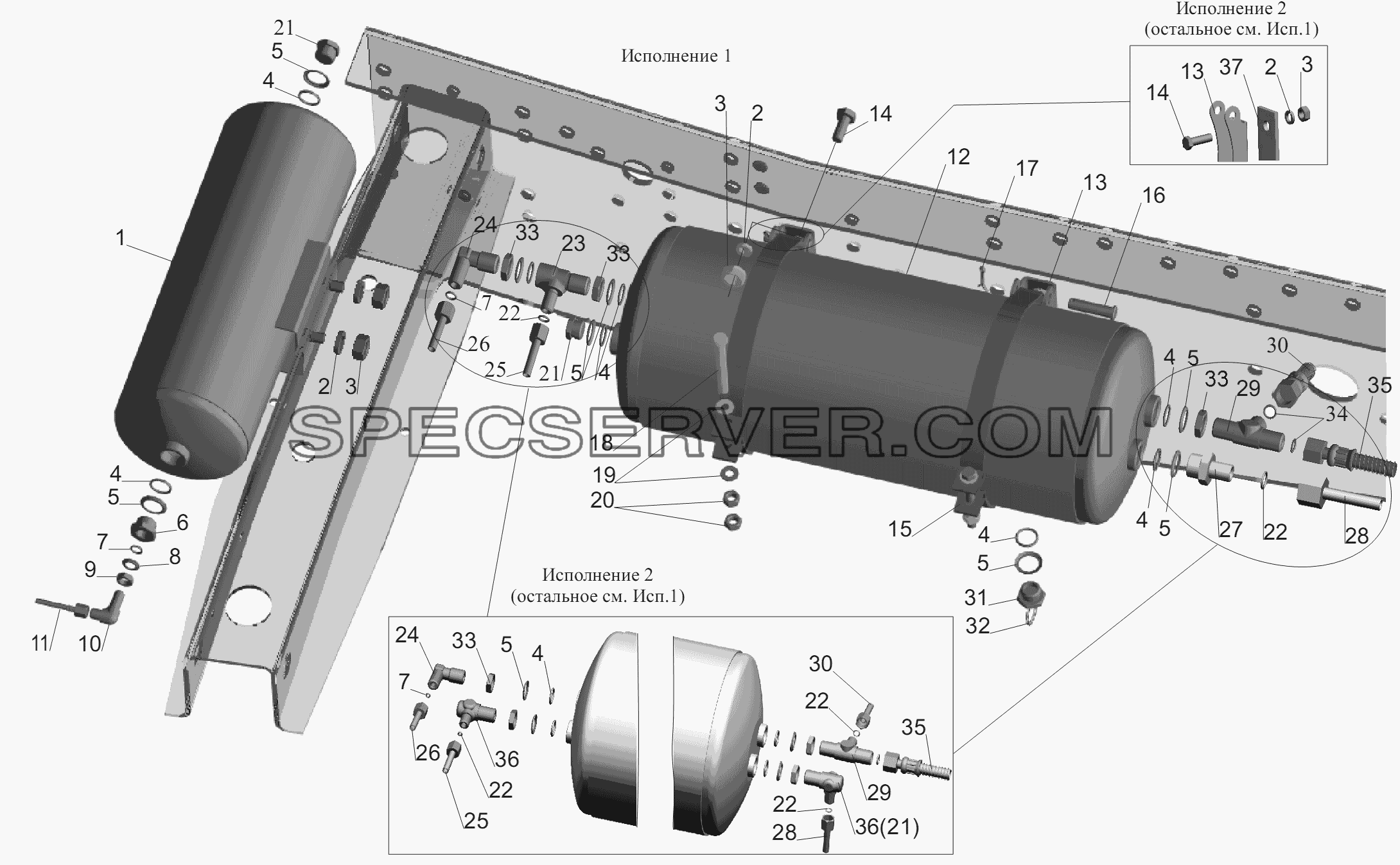 Установка ресиверов для МАЗ-6430A8 (5440A8, 5440A5) (список запасных частей)