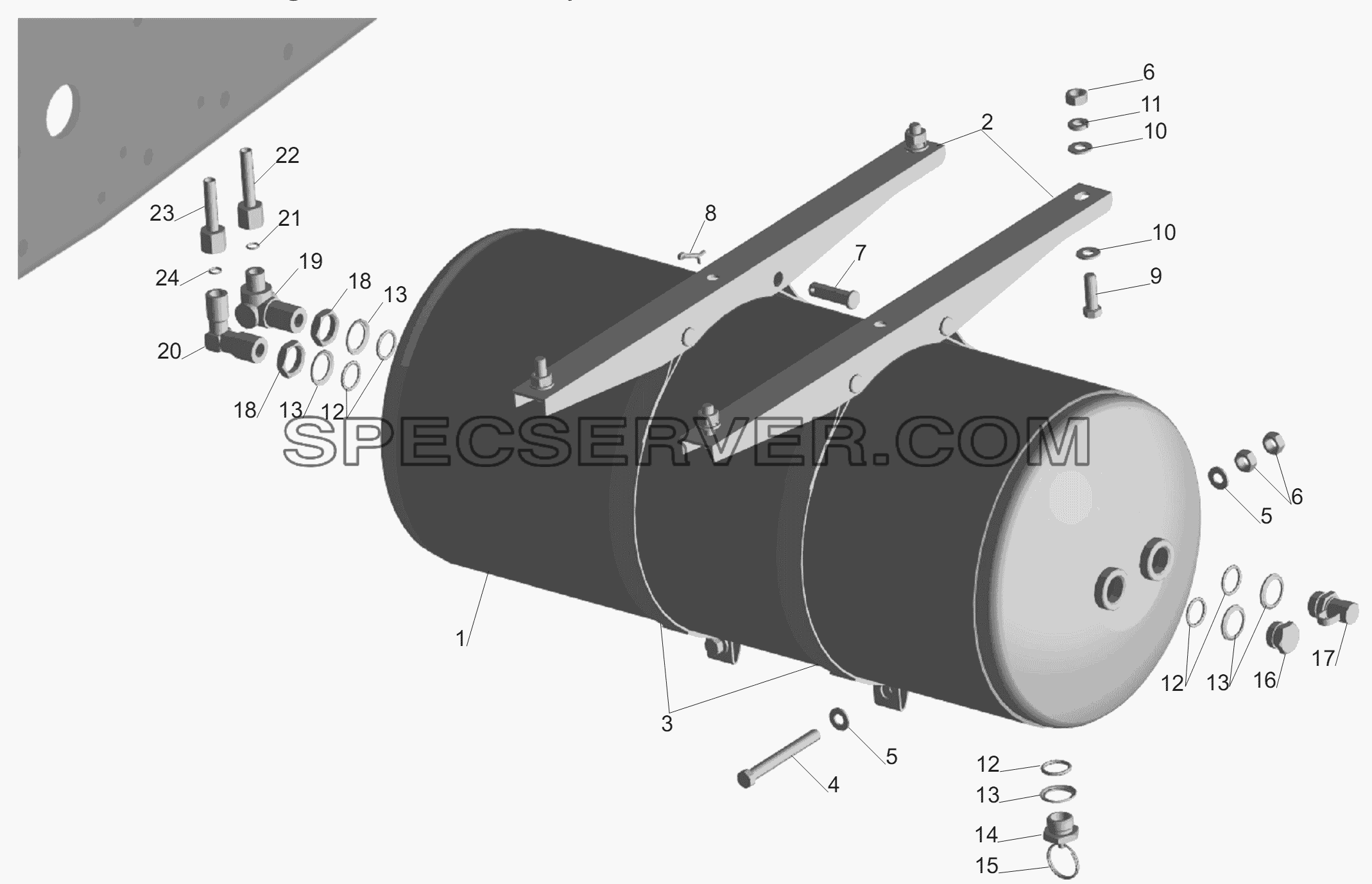 Установка ресивера 544020-3513004 для МАЗ-6430A8 (5440A8, 5440A5) (список запасных частей)