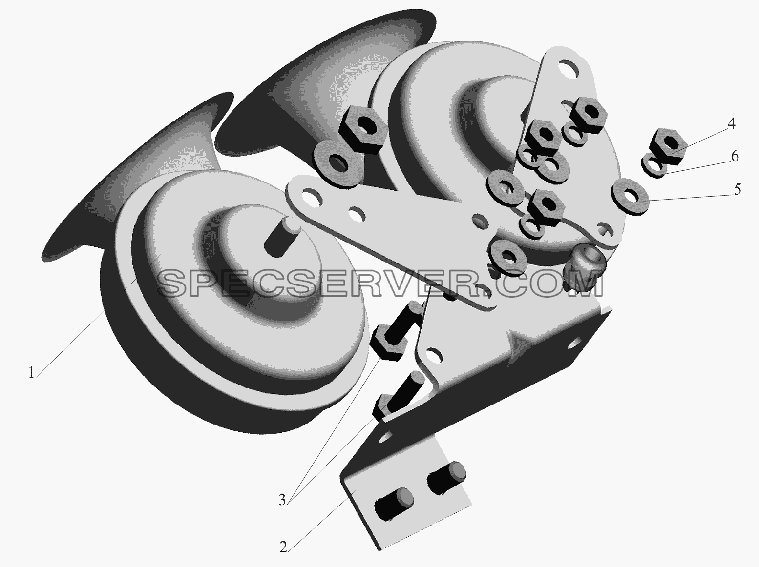 Установка звуковых сигналов 544008-3700024 для МАЗ-6430A8 (5440A8, 5440A5) (список запасных частей)