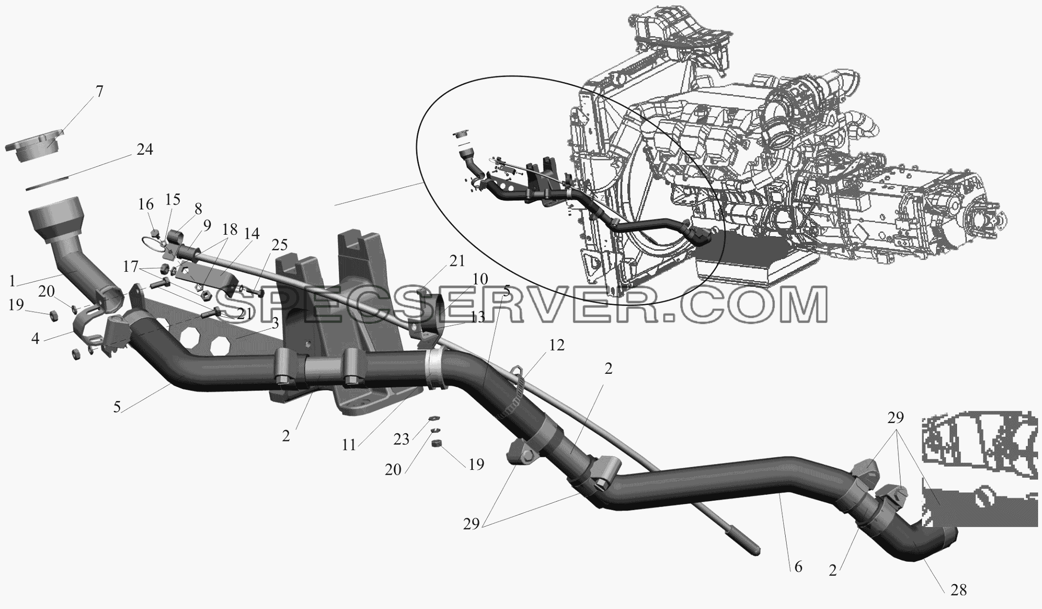 Установка системы заливки и контроля уровня масла 544019-1018002 для МАЗ-650119 (список запасных частей)