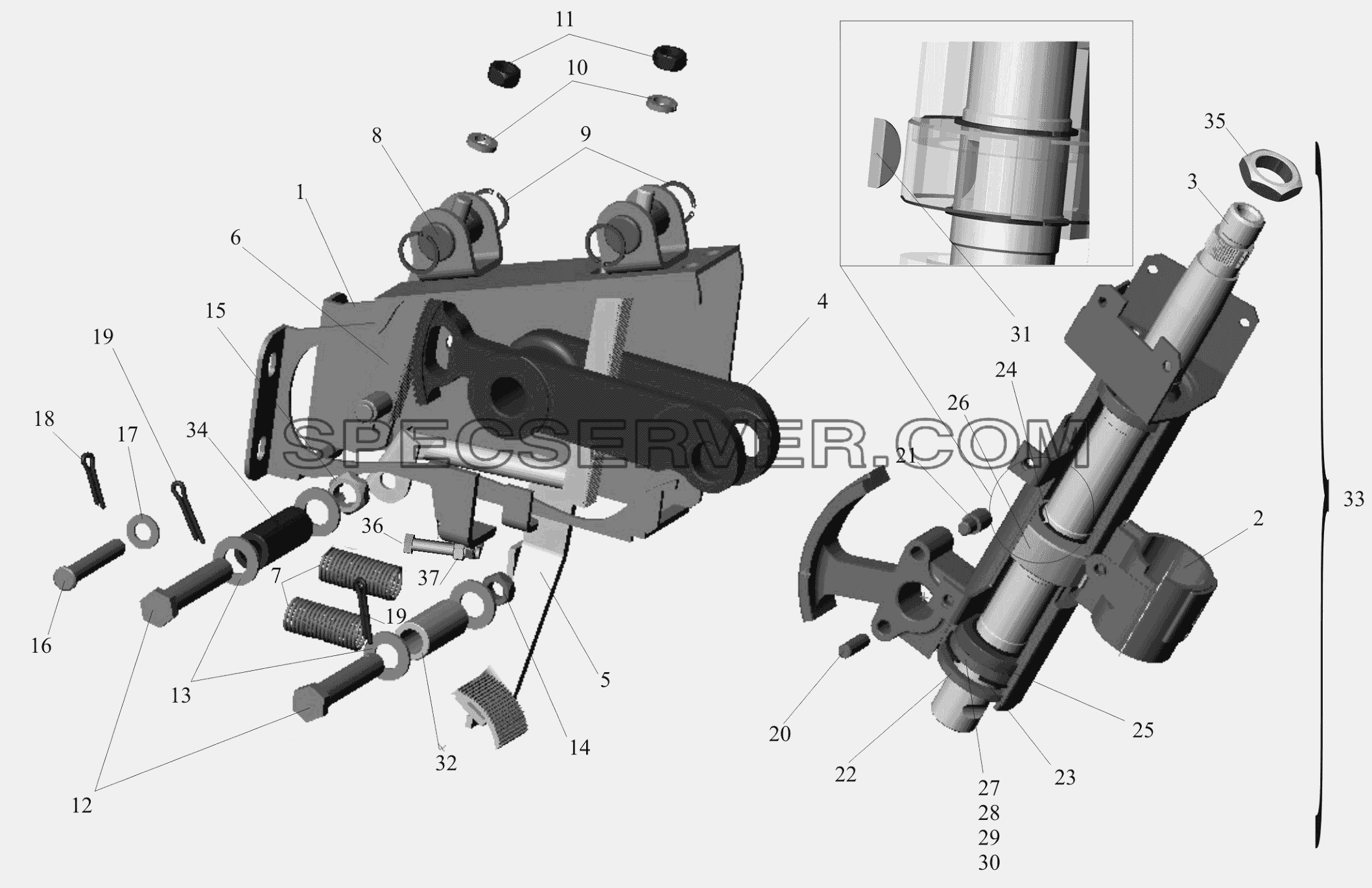 Кронштейн с колонкой 5440-3403008 для МАЗ-650119 (список запасных частей)