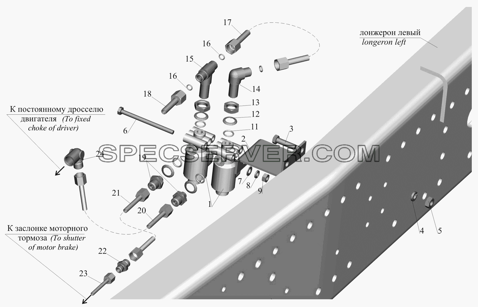 Установка клапанов 472 170 636 0 и присоединительной арматуры для МАЗ-650119 (список запасных частей)