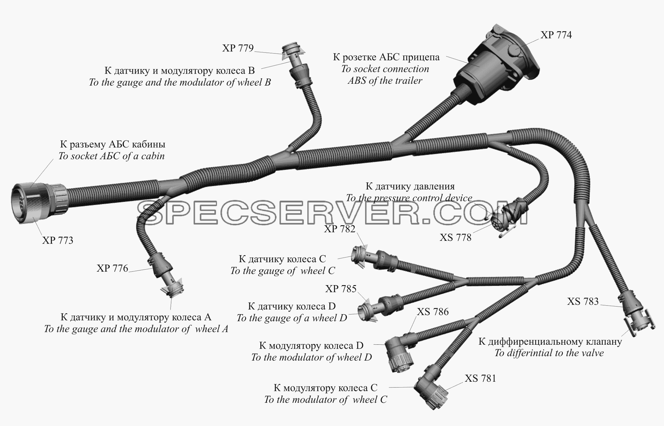 Жгут АБС по шасси 650119-3724760 для МАЗ-650119 (список запасных частей)