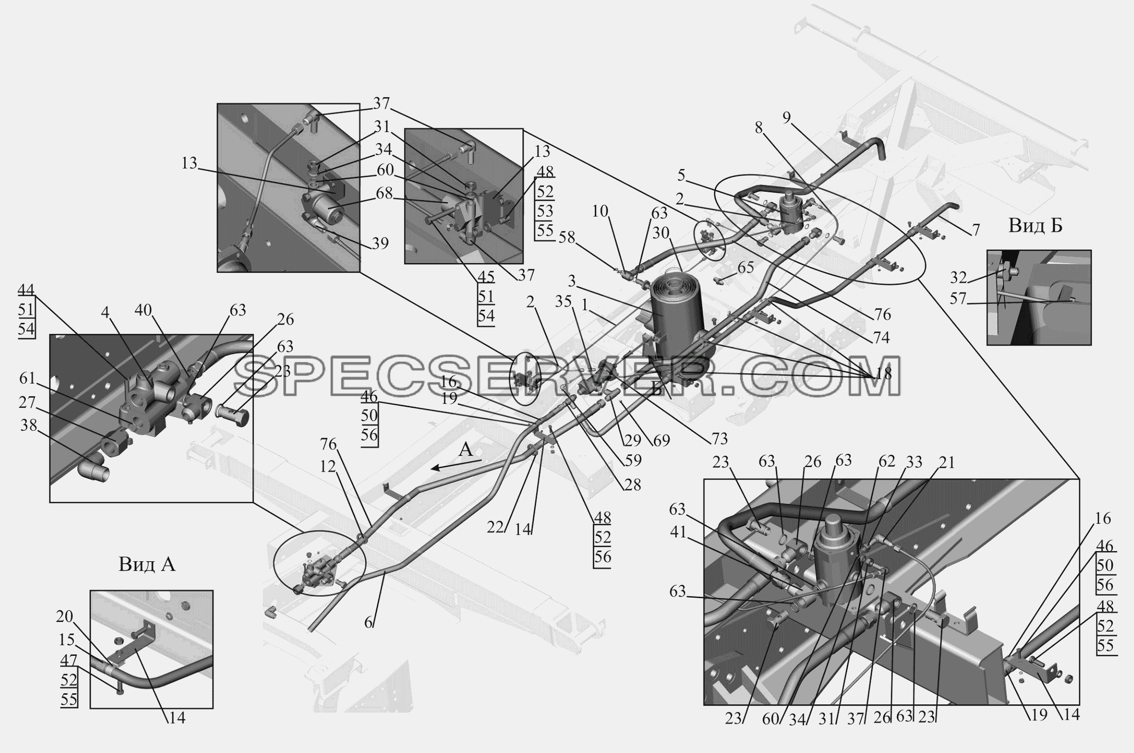 Установка цилиндра и клапанов 650119-8603500 для МАЗ-650119 (список запасных частей)