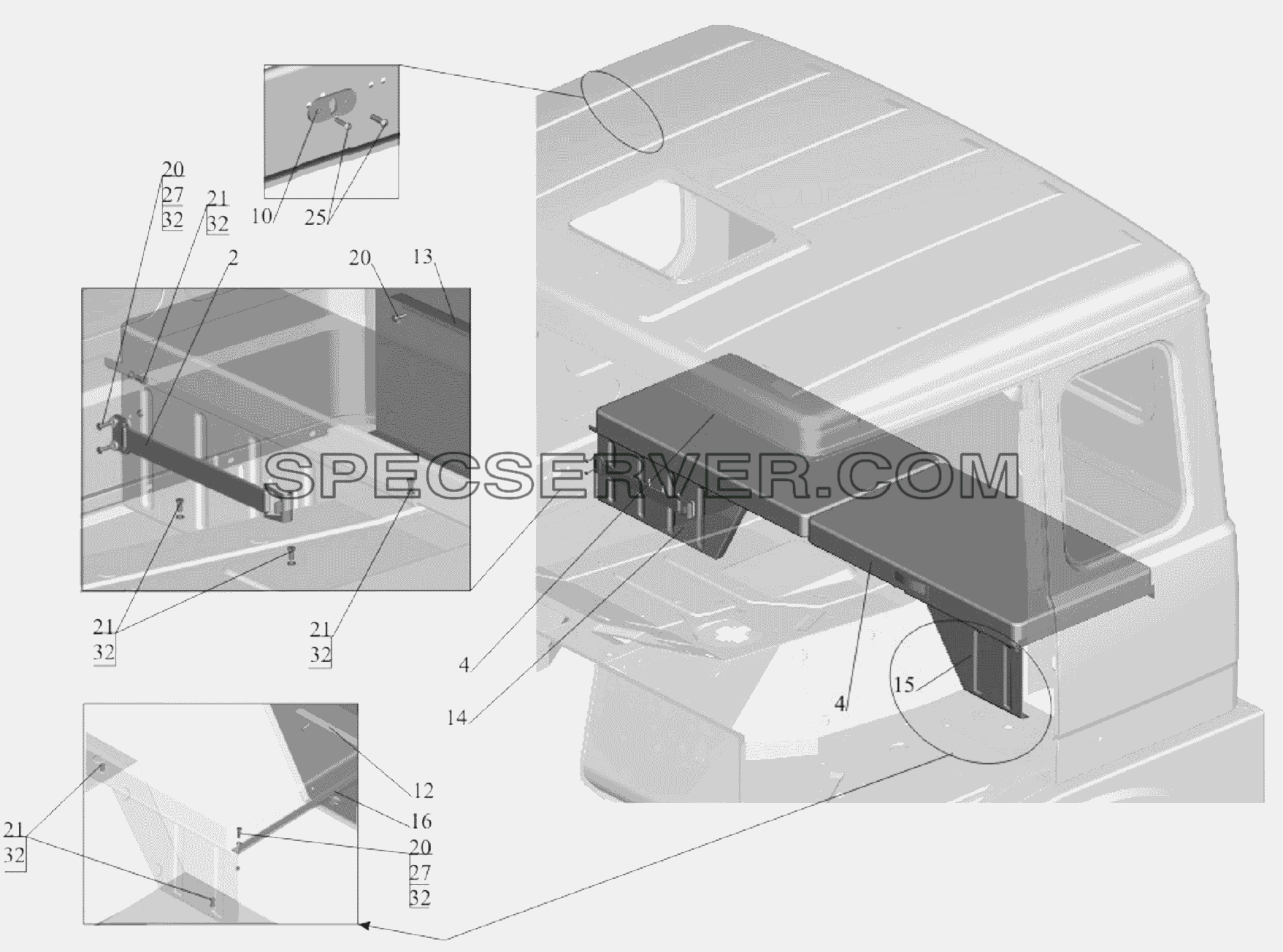 Установка спальных мест 64255-8200010 (на большую кабину) для МАЗ-651705 (список запасных частей)