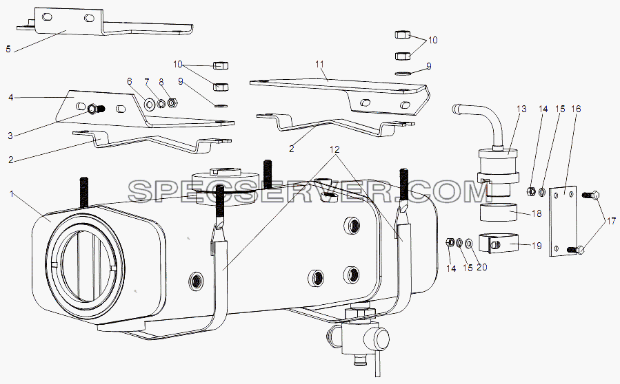Установка бачка расширительного и редукционного клапана для МАЗ-74131 (список запасных частей)