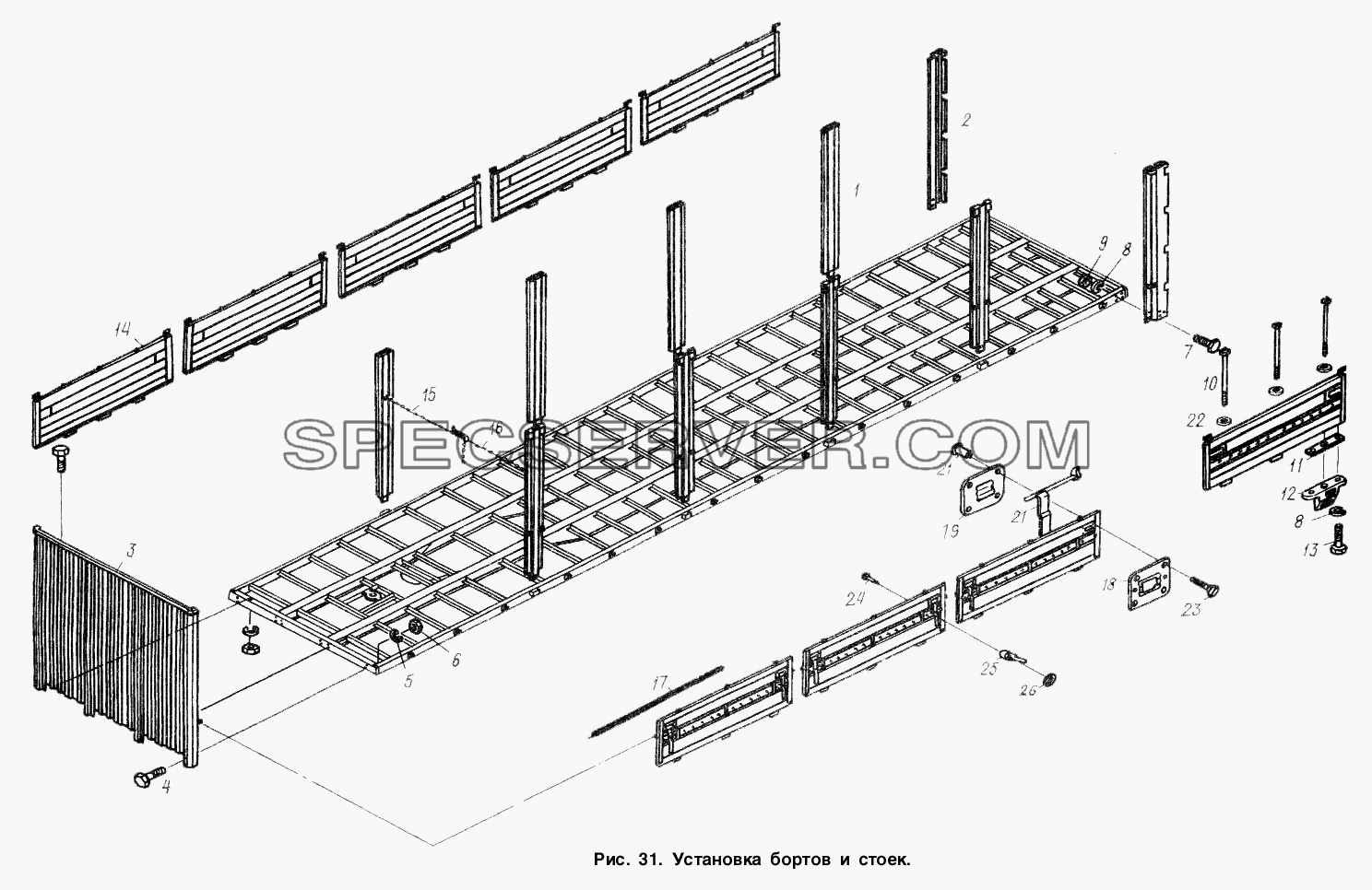 Установка бортов и стоек для МАЗ-93802 (список запасных частей)