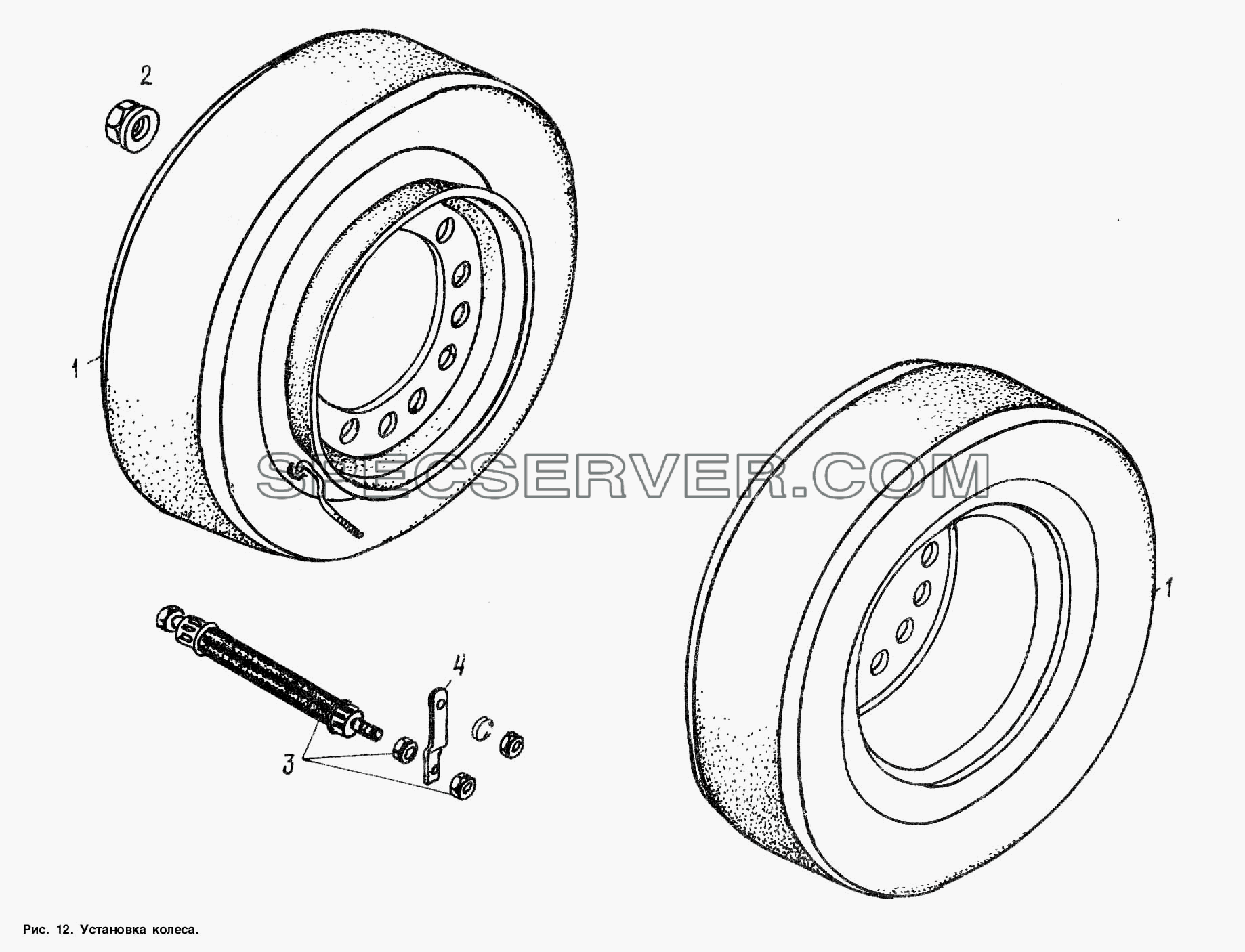 Установка колеса для МАЗ-938662 (список запасных частей)