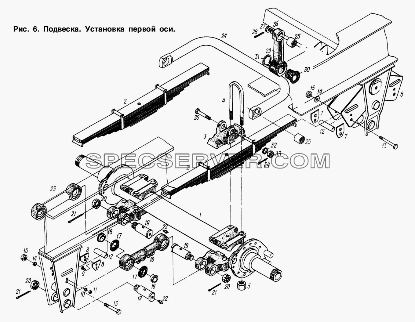 Подвеска. Установка первой оси для МАЗ-93892 (список запасных частей)