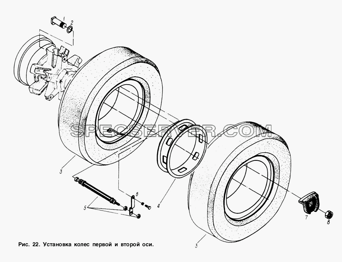 Установка колес первой и второй оси для МАЗ-93892 (список запасных частей)
